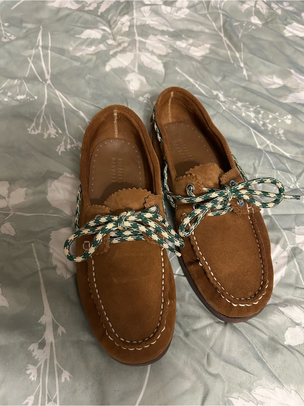 Loeffler Randall Brown Suede Boat Loafers with Patterned Laces